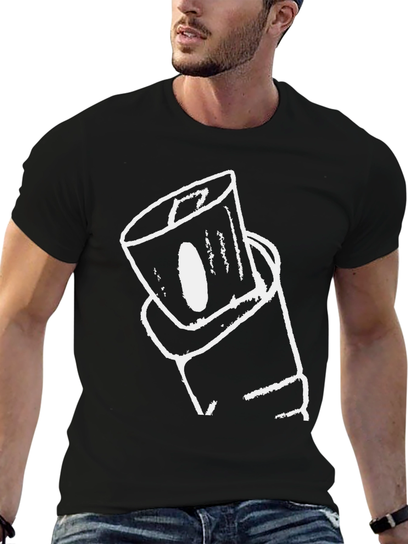 Abstract Can Graphic Tee - Black Cotton Casual Wear