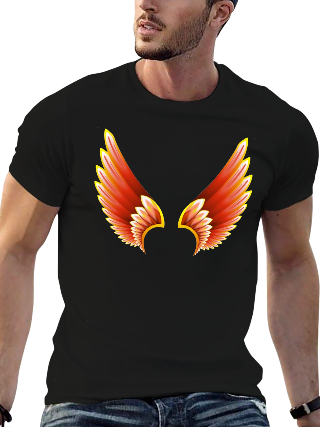 Fiery Wings Graphic Tee - Black Cotton T-Shirt