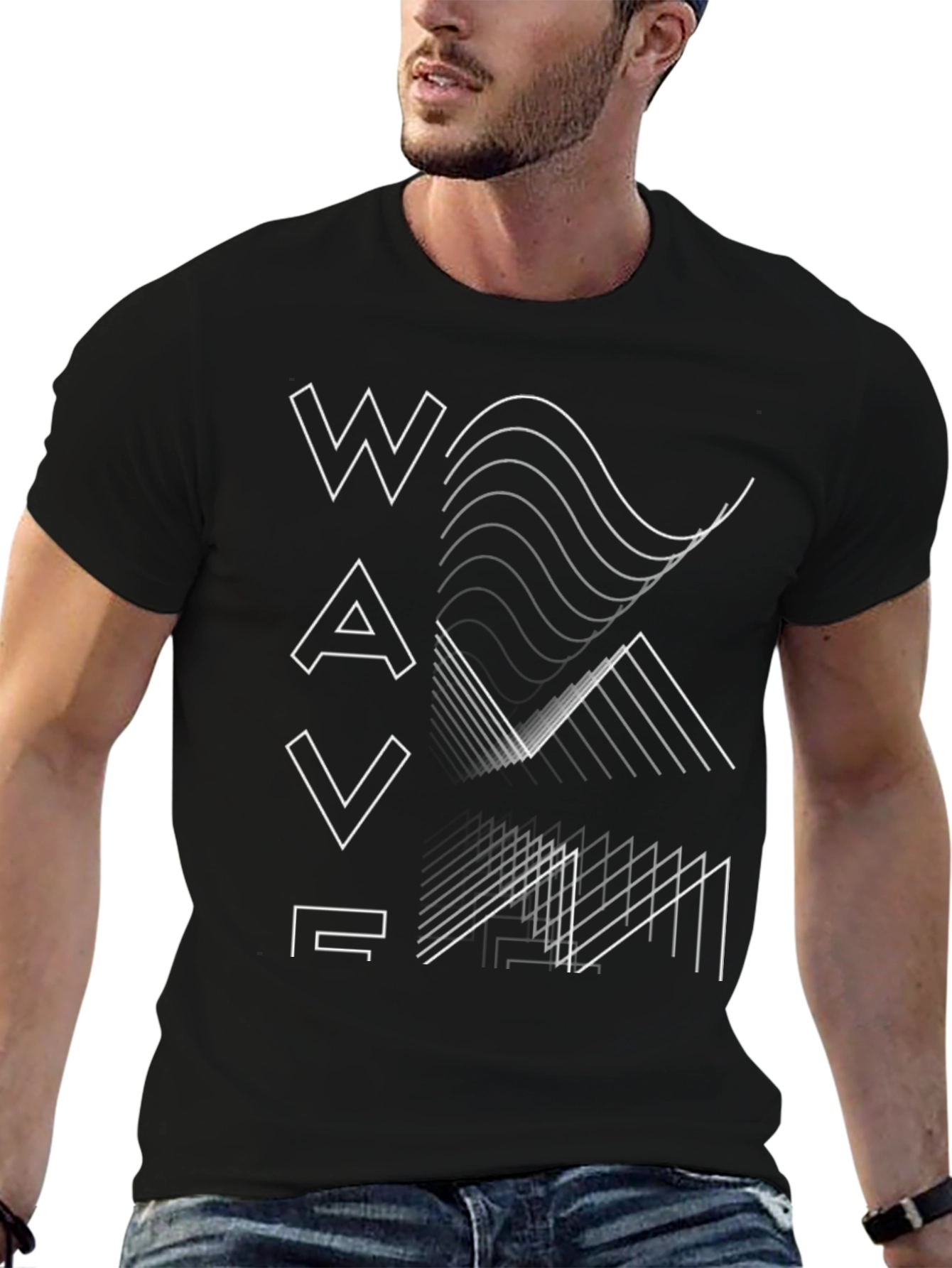 Abstract Waveform Graphic Black T-Shirt