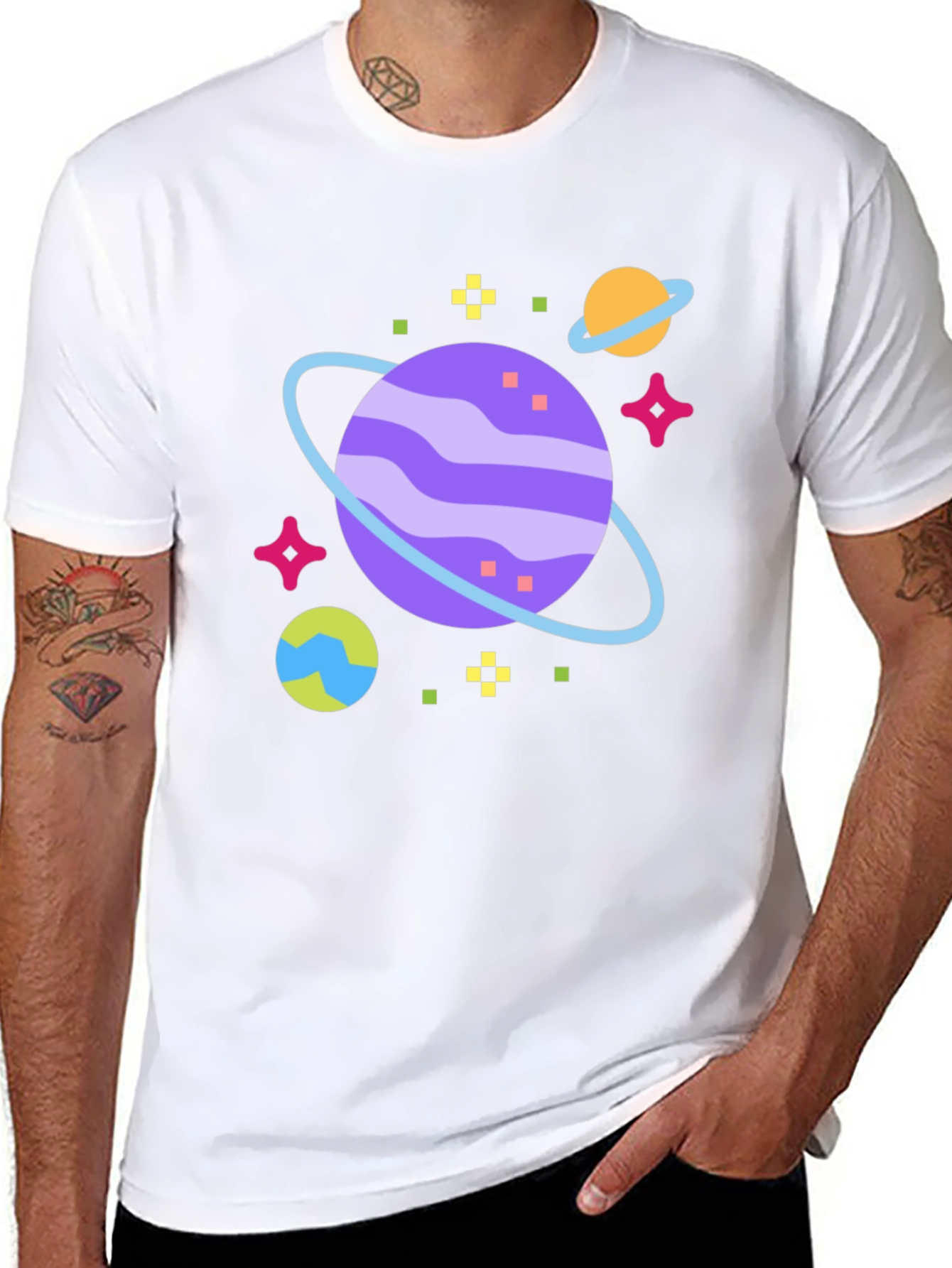 Space Planet Graphic Tee - Black Cotton T-Shirt