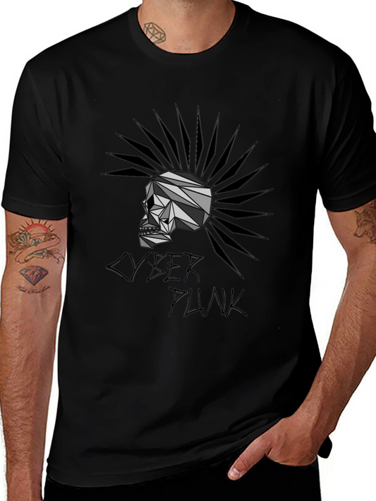 Cyberpunk Skull Graphic T-Shirt - Black