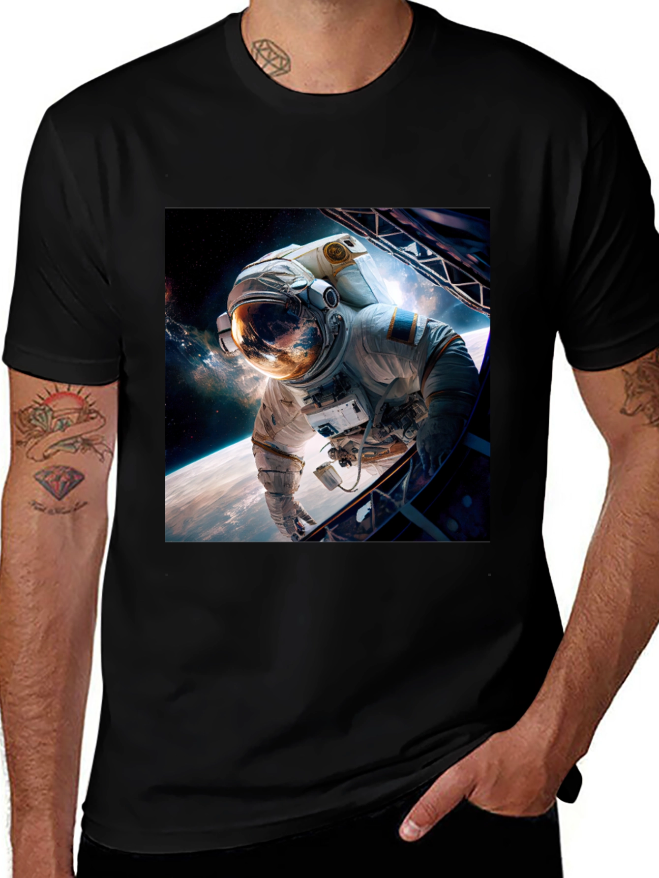 Astronaut in Space Graphic Black T-Shirt