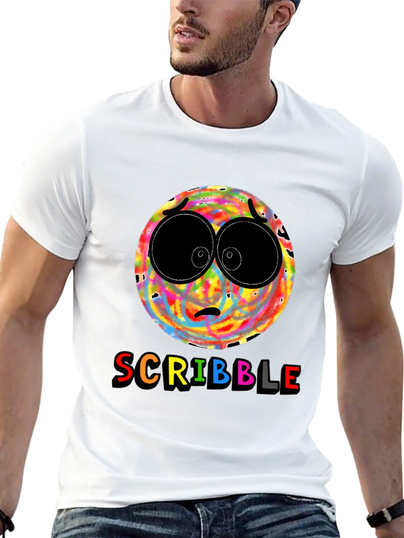 Scribble Face Graphic T-Shirt - Black