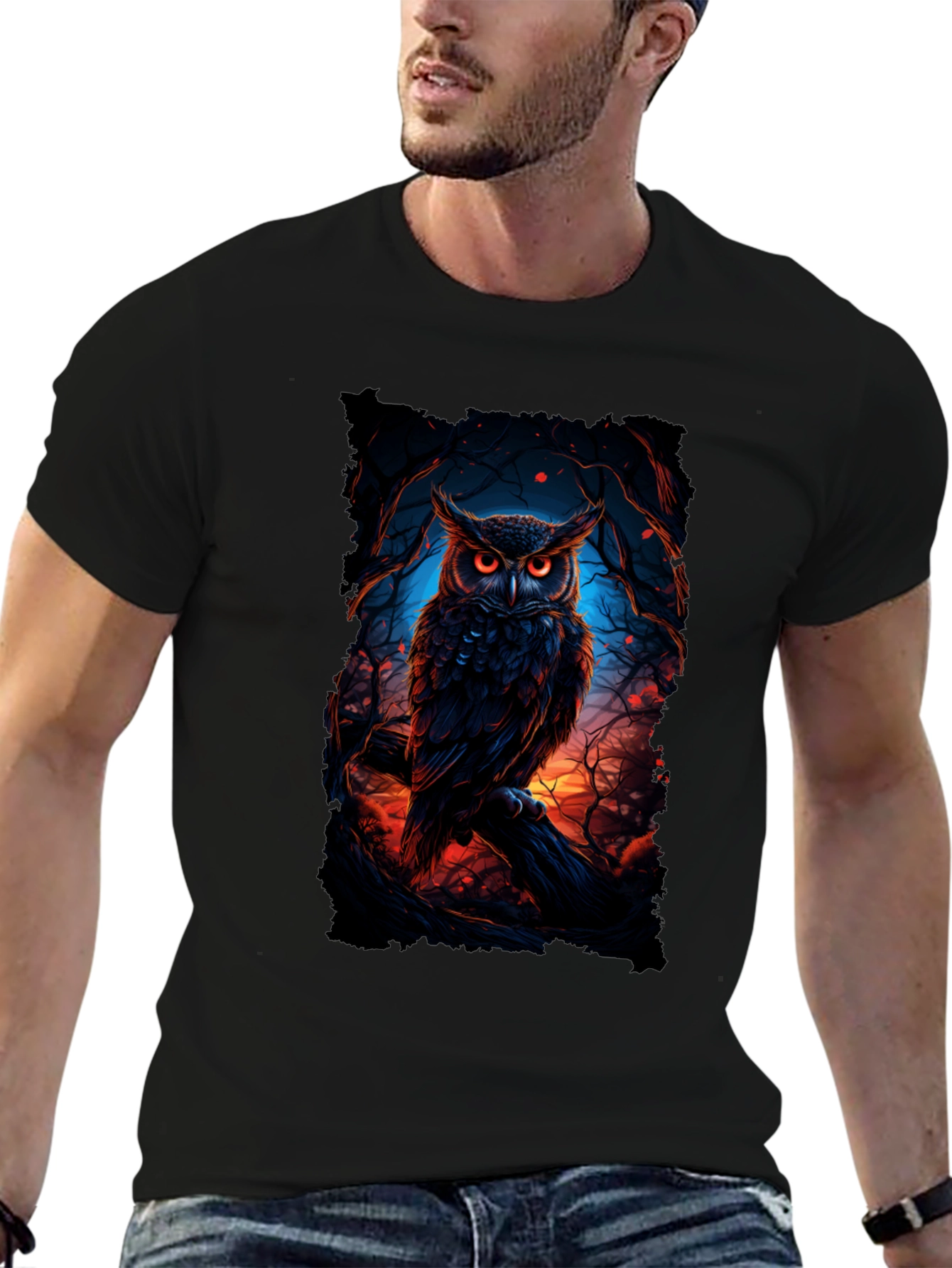 Owl Graphic Black T-Shirt for Men
