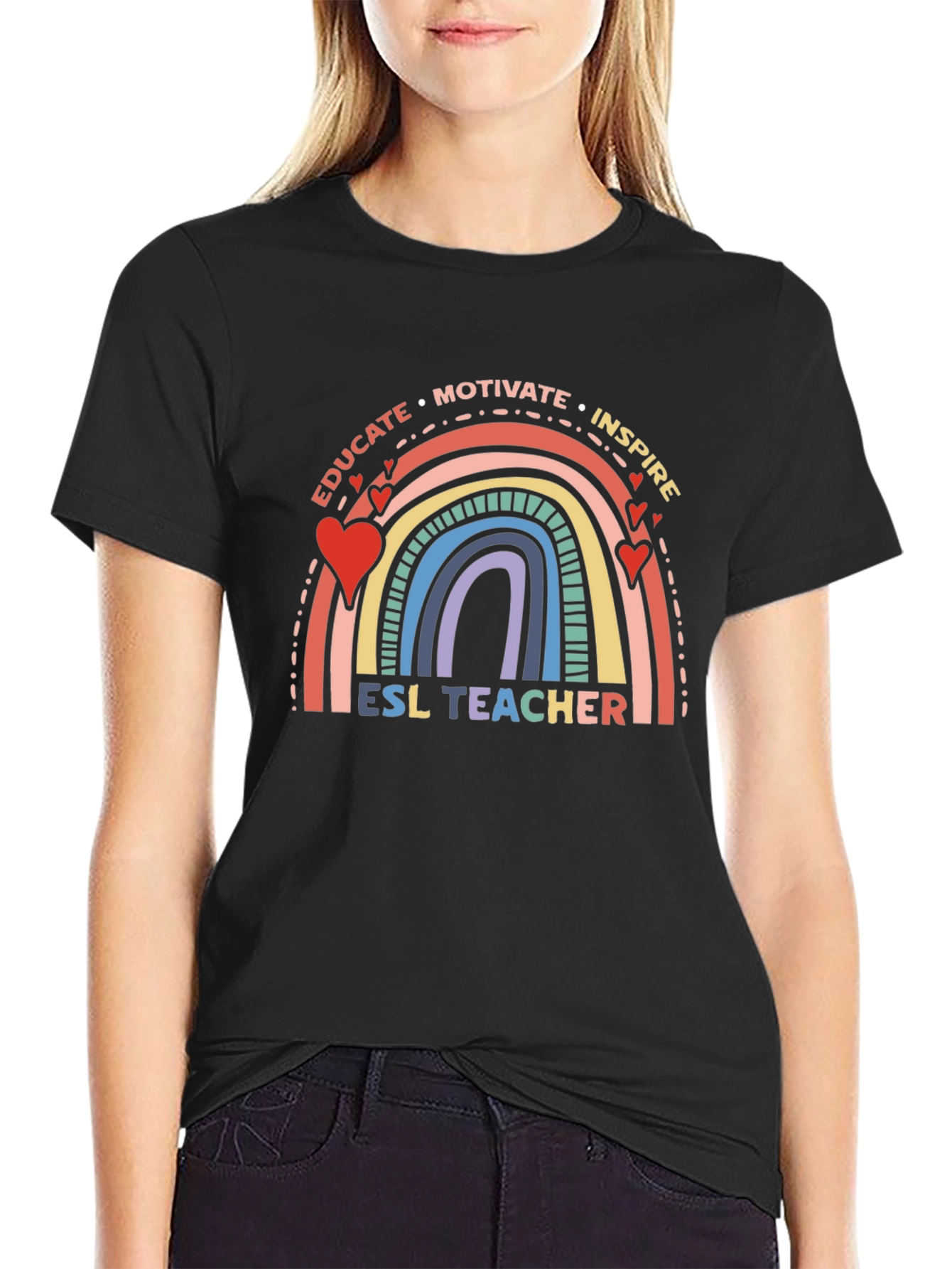 ESL Teacher Rainbow Graphic T-Shirt