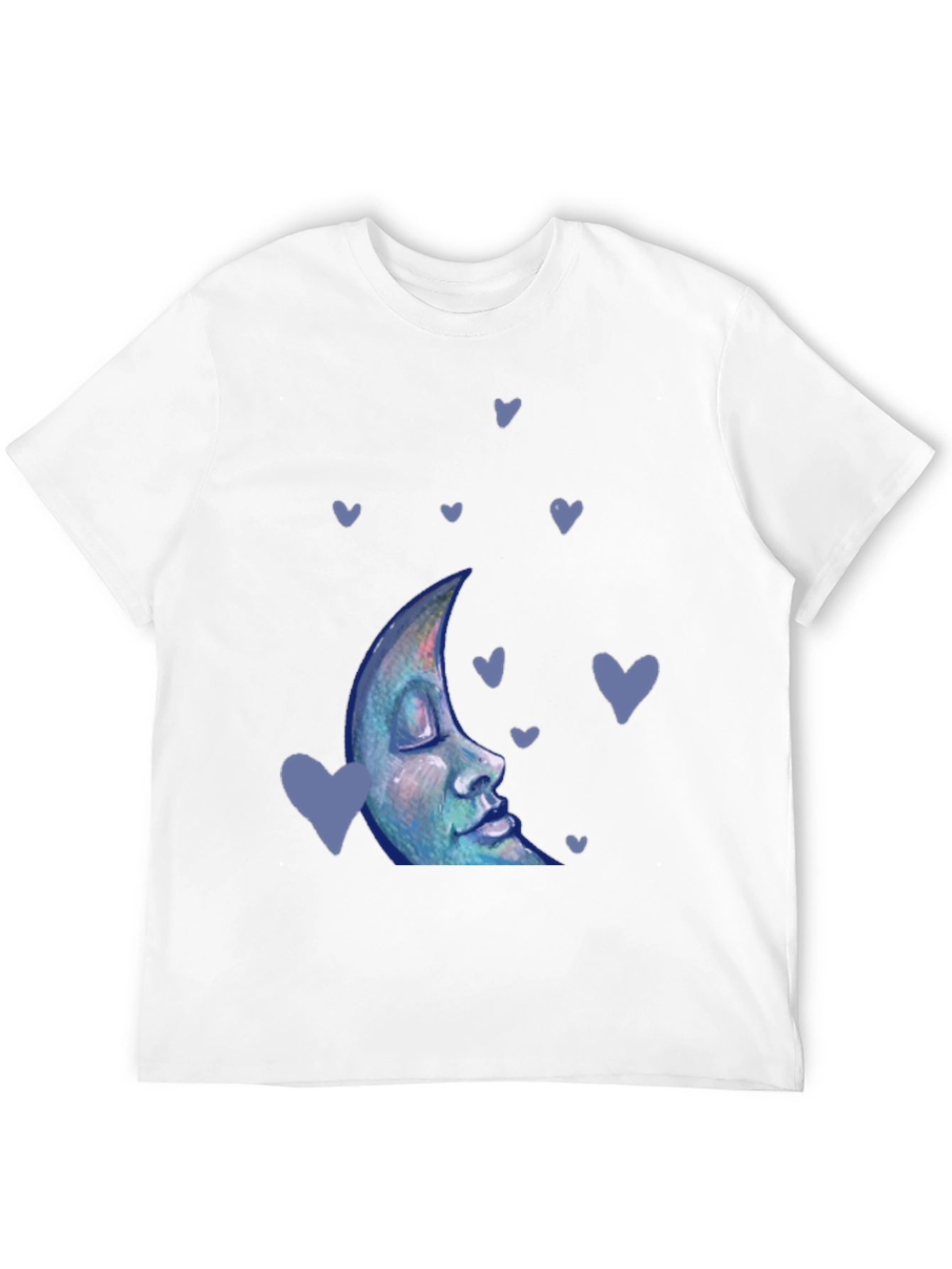 Dreamy Moon Face Tee - Black Cotton Blend T-Shirt