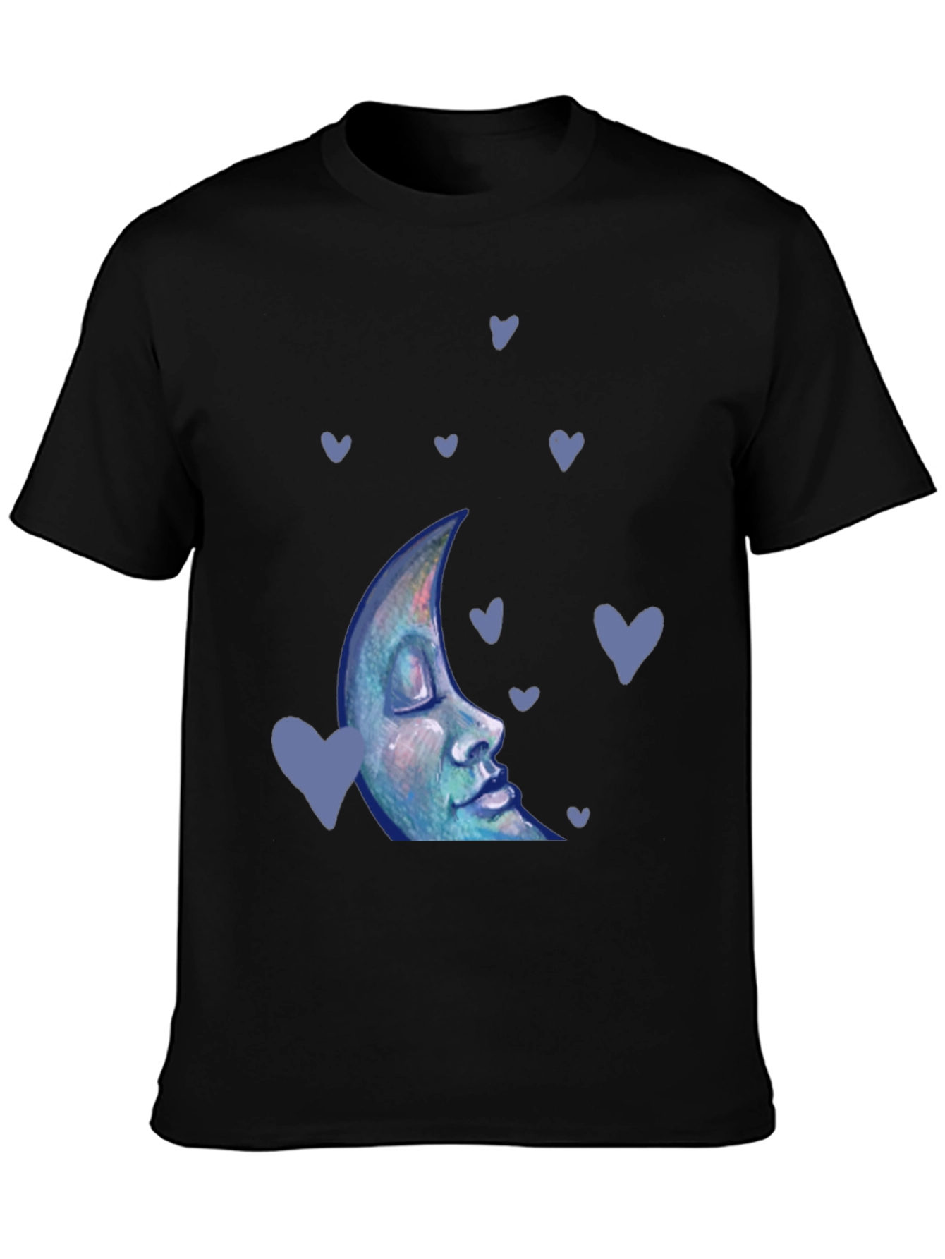Dreamy Moon Face Tee - Black Cotton Blend T-Shirt