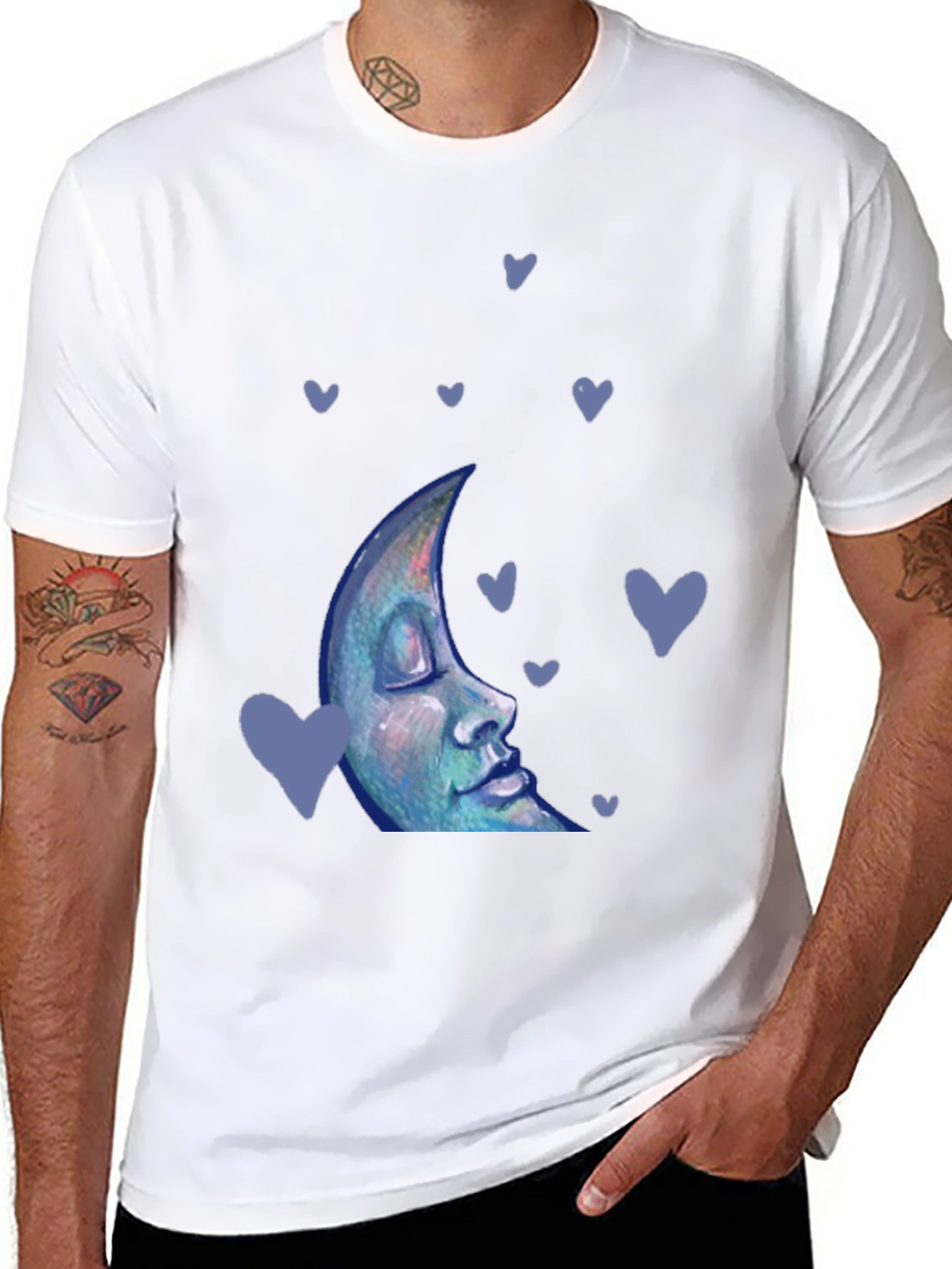 Dreamy Moon Face Tee - Black Cotton Blend T-Shirt
