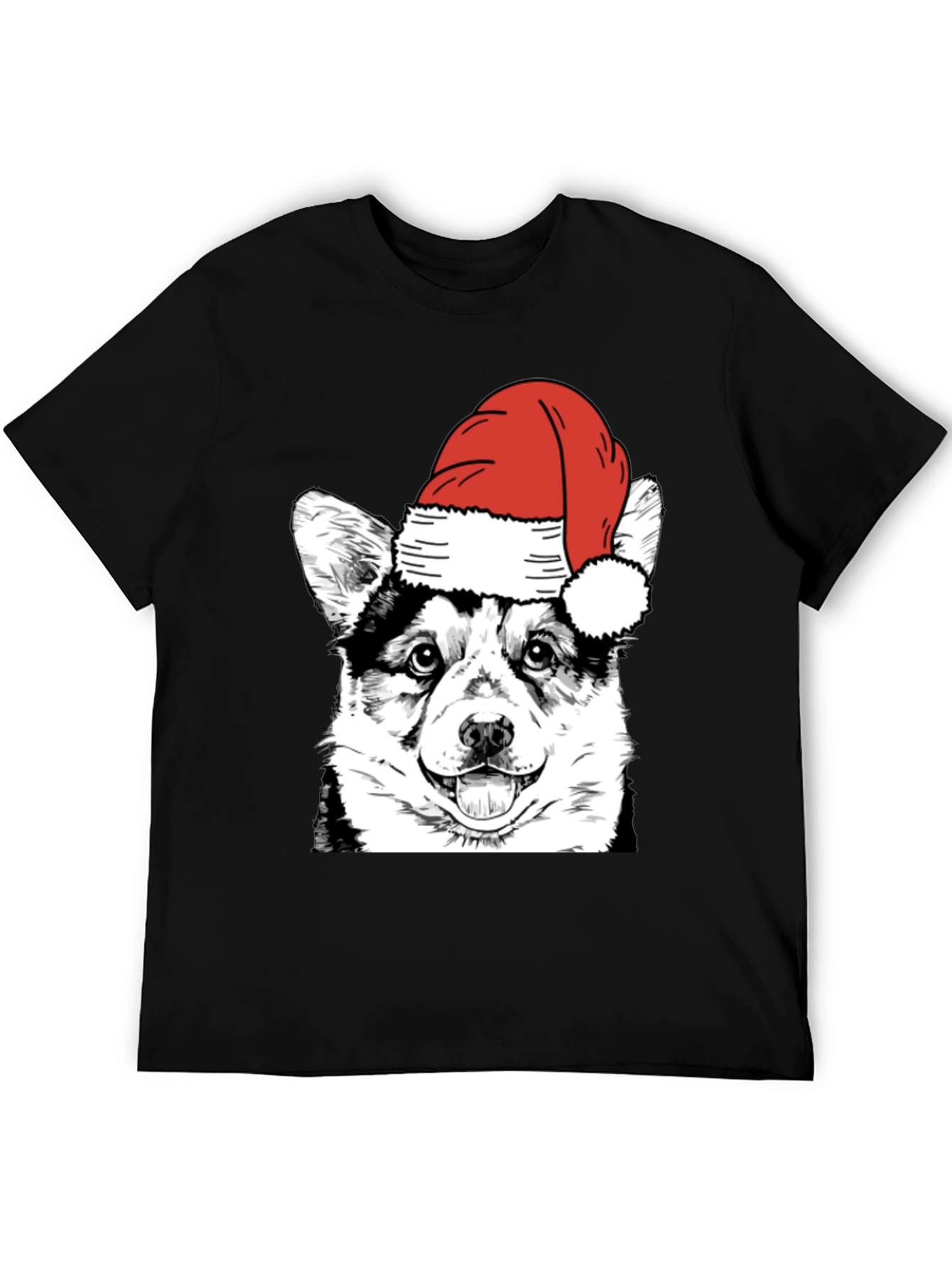 Festive Corgi Santa Hat Black T-Shirt