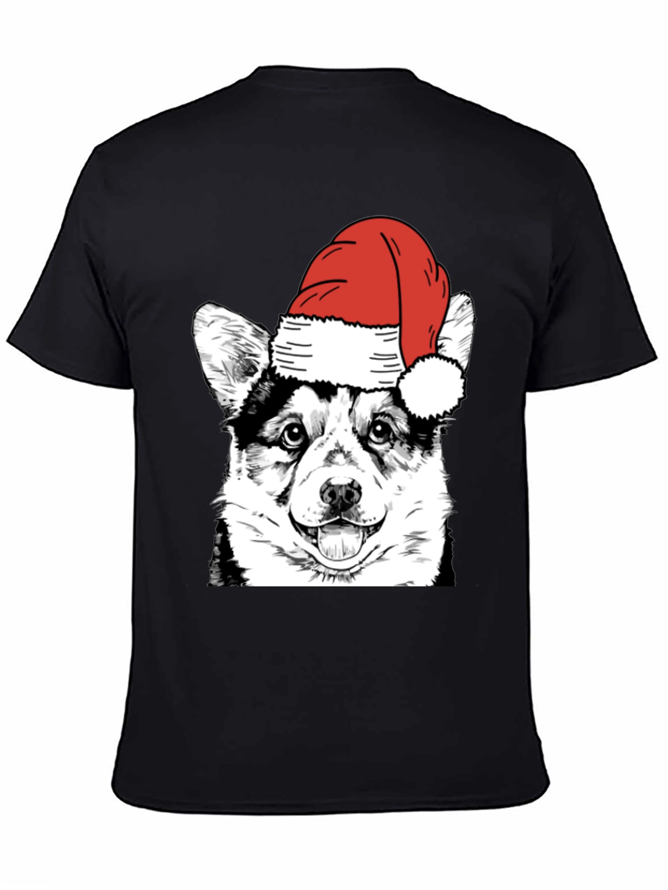 Festive Corgi Santa Hat Black T-Shirt