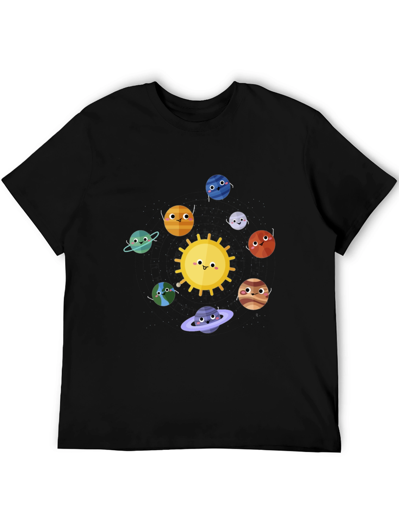 Solar System Cartoon Graphic Black T-Shirt