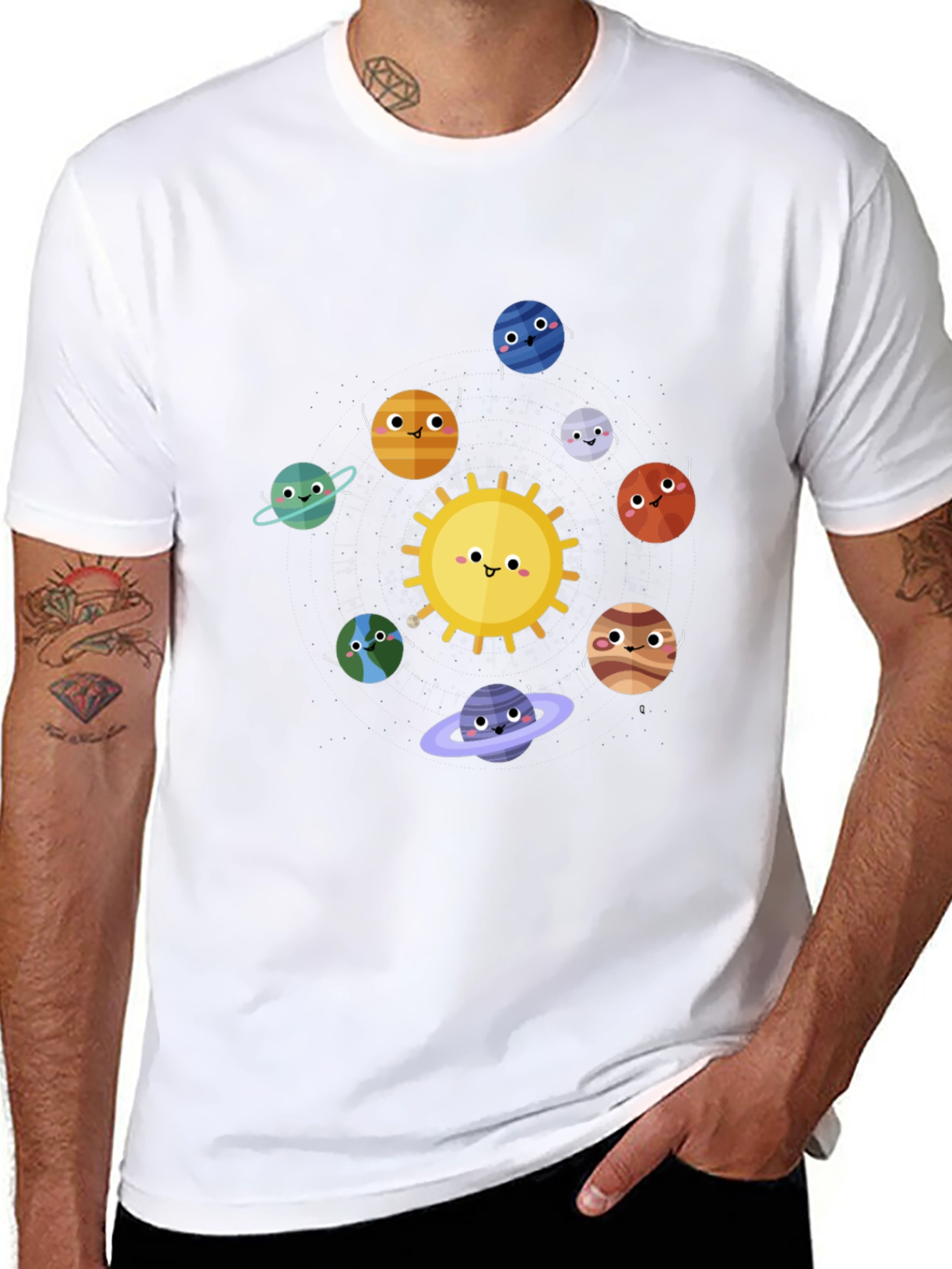 Solar System Cartoon Graphic Black T-Shirt