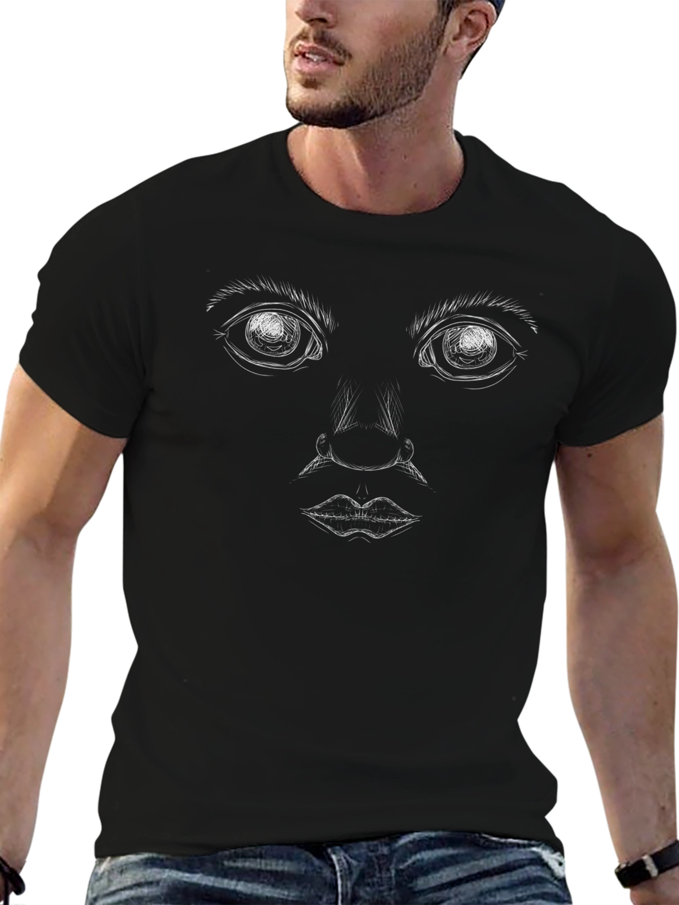 Abstract Face Graphic Tee - Black Unisex Shirt