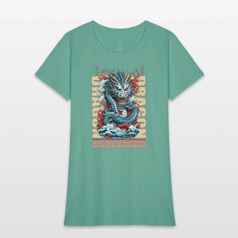 Japanese dragon on waves