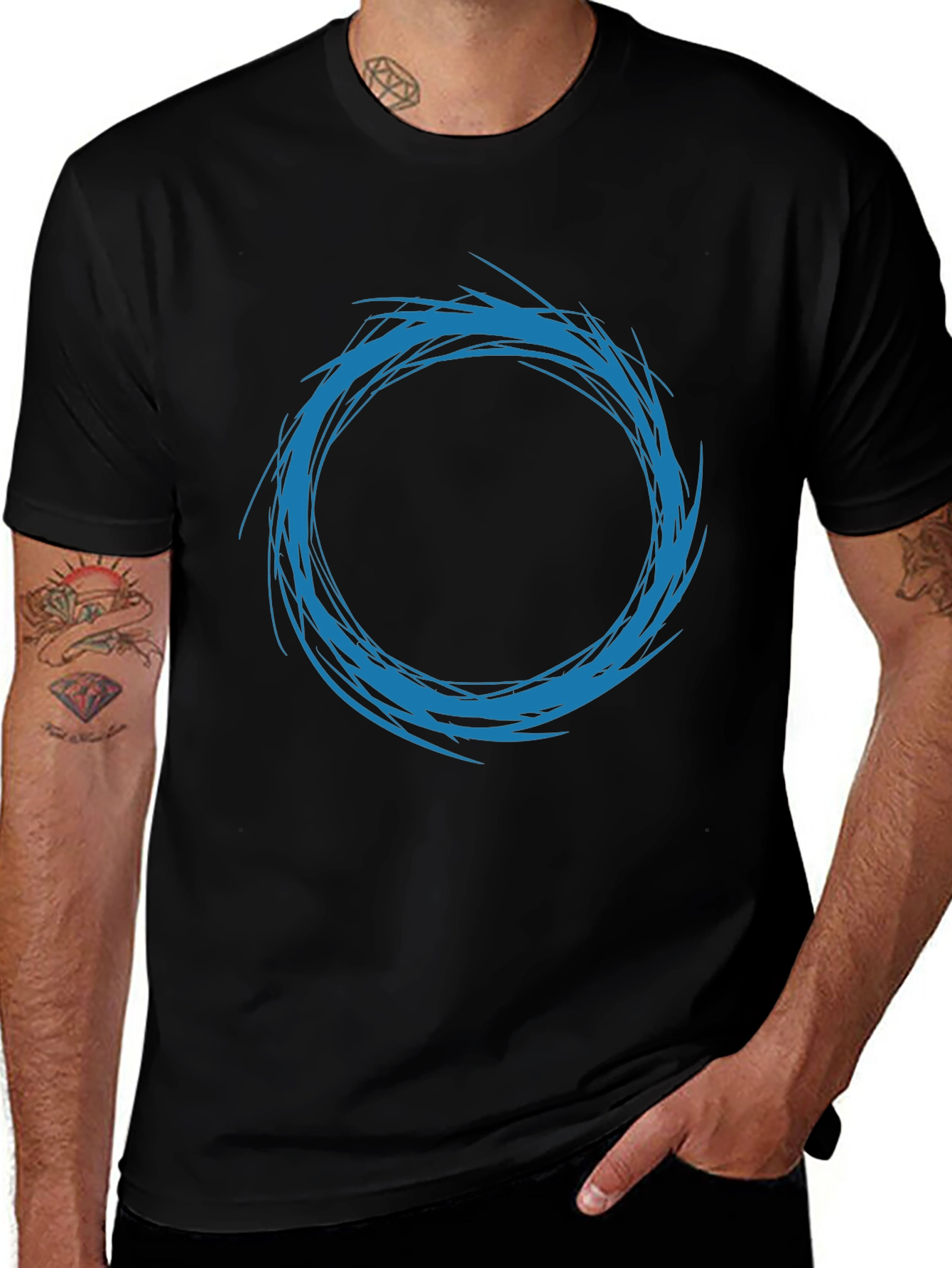 Abstract Circle Design T-Shirt - Black