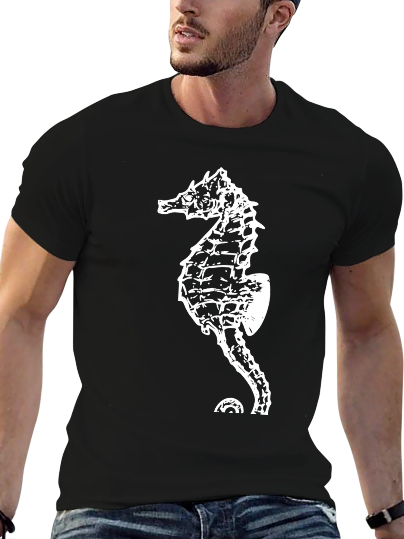 Cool Seahorse Graphic Tee - Black Cotton T-Shirt