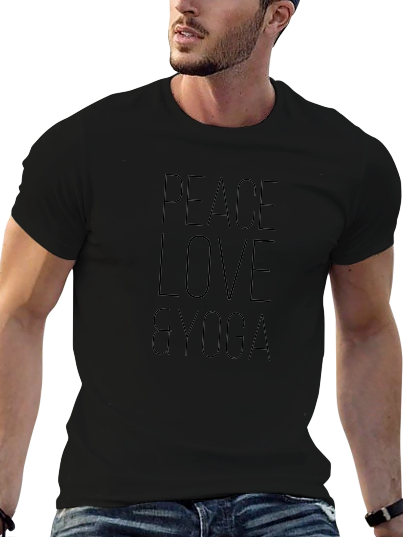 Peace Love Yoga Mens Black Graphic T-Shirt