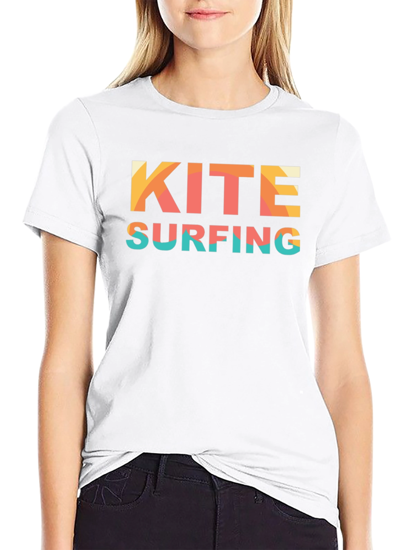Kite Surfing Graphic T-Shirt Black Cotton Tee
