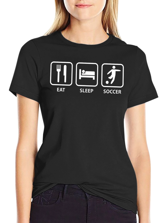 Eat Sleep Soccer Graphic Tee - Black Cotton T-Shirt