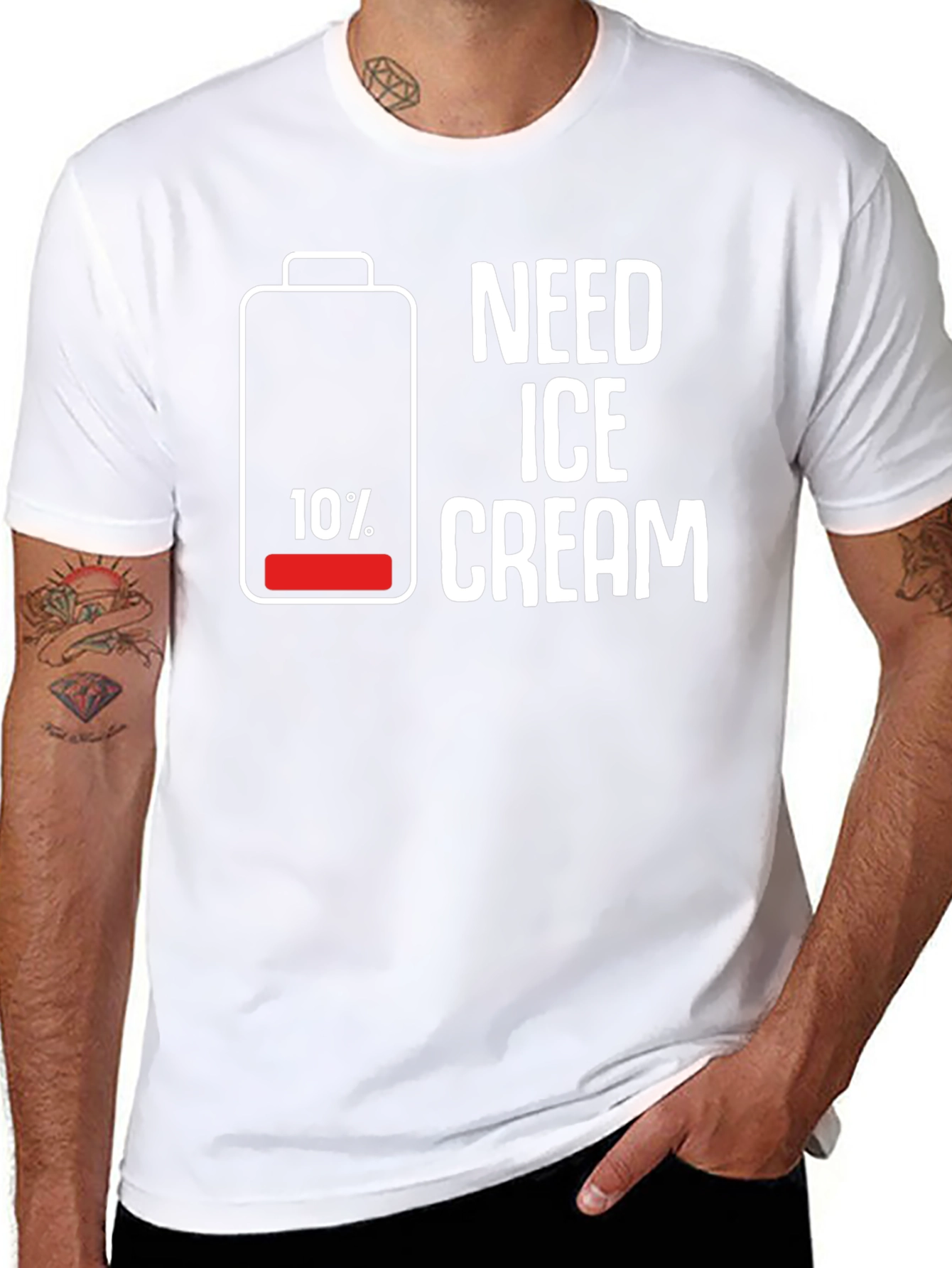 Need Ice Cream T-Shirt Funny Battery Low Tee