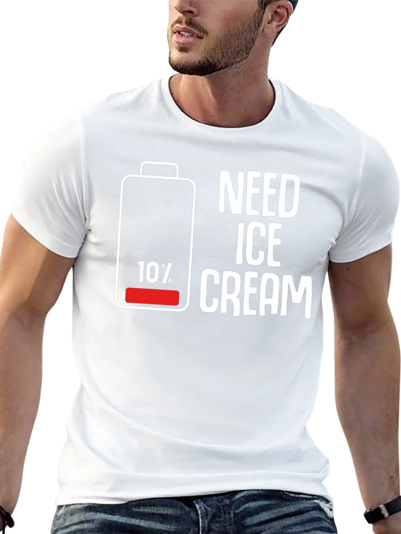 Need Ice Cream T-Shirt Funny Battery Low Tee