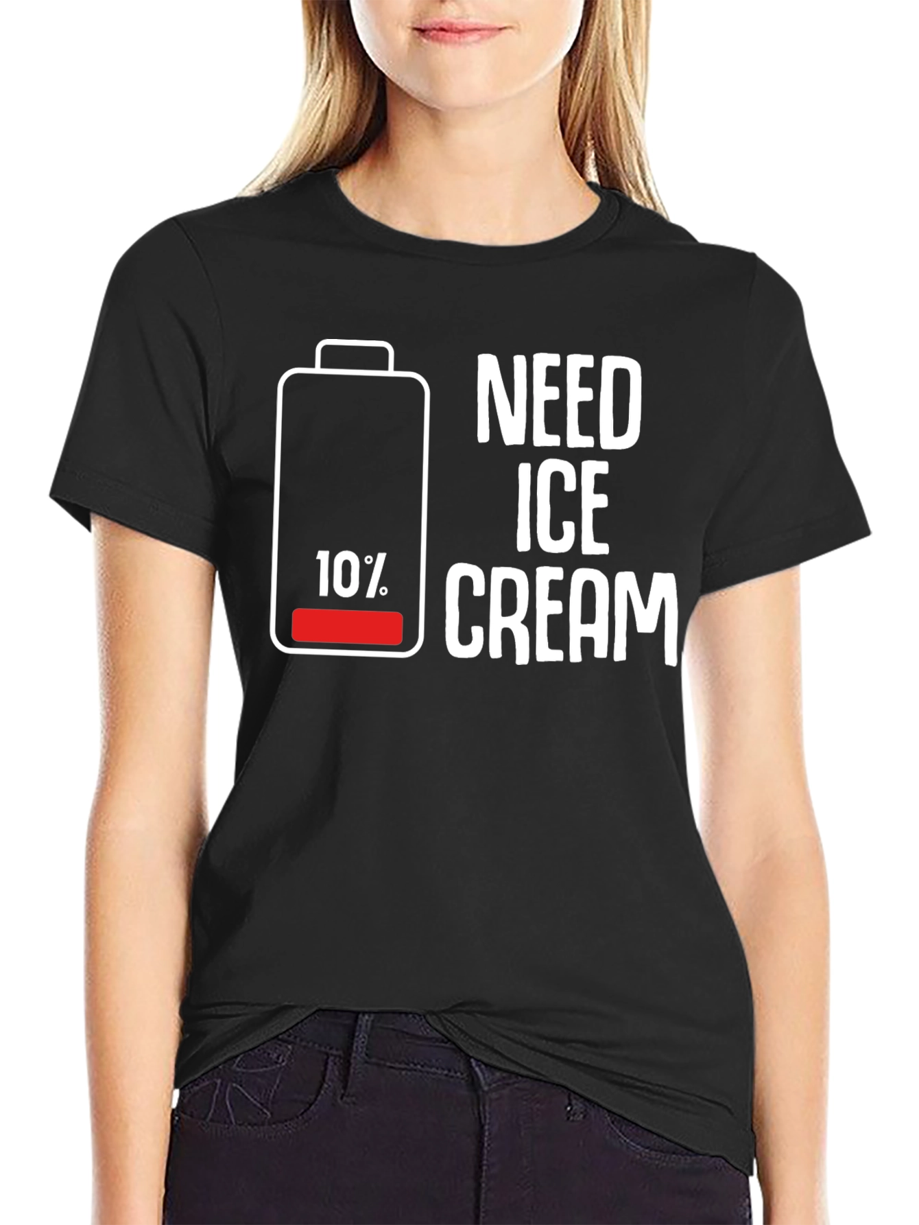 Need Ice Cream T-Shirt Funny Battery Low Tee