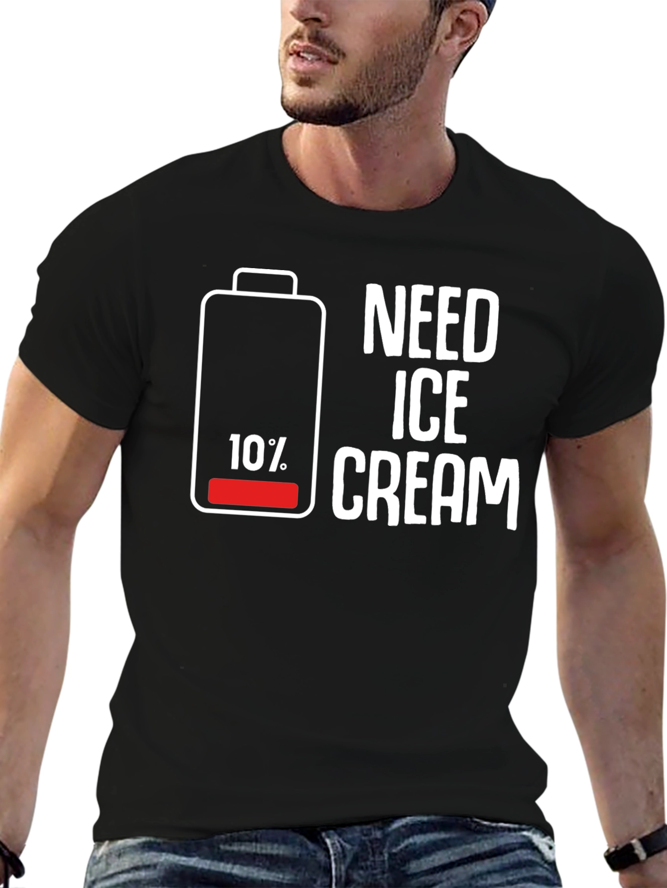 Need Ice Cream T-Shirt Funny Battery Low Tee