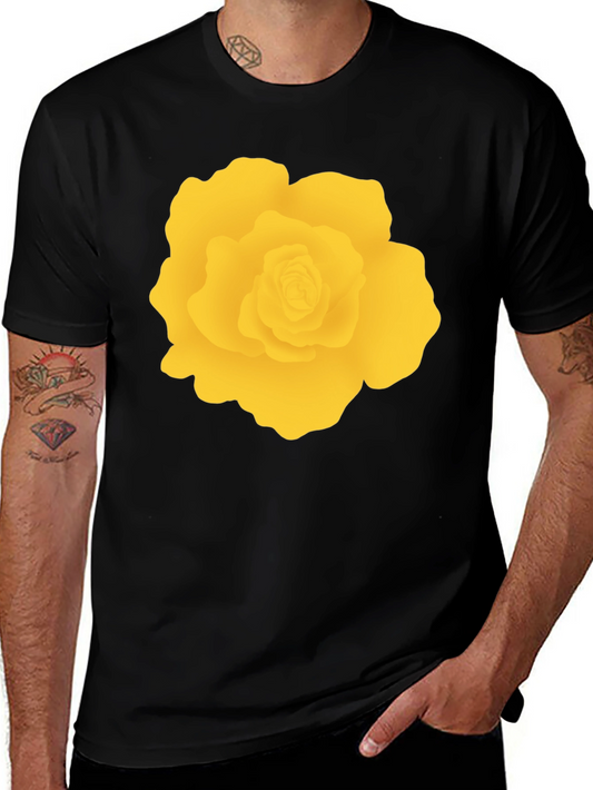 Black T-Shirt with Yellow Rose Graphic