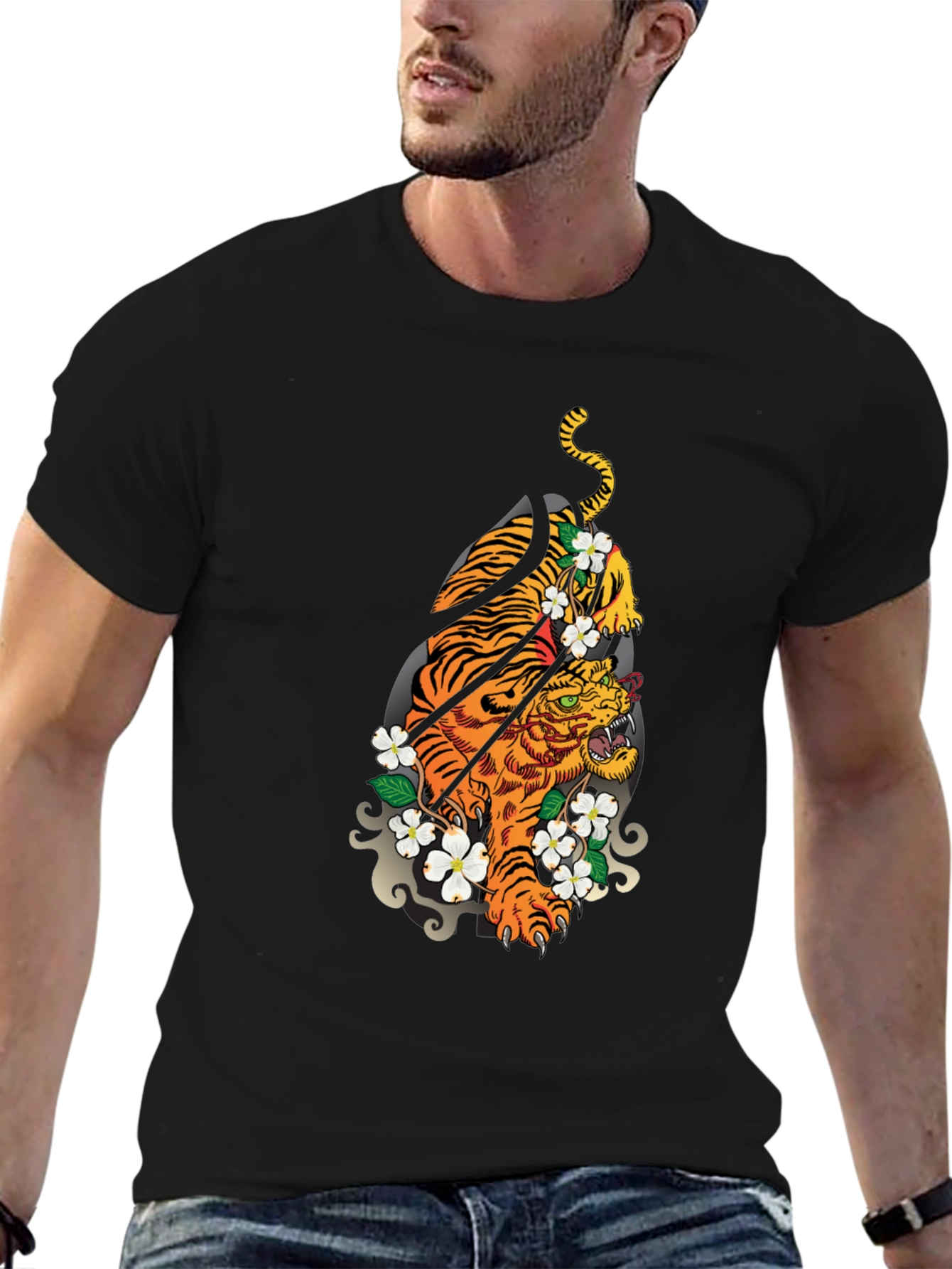 Tiger Graphic Black Tee - Unique Design