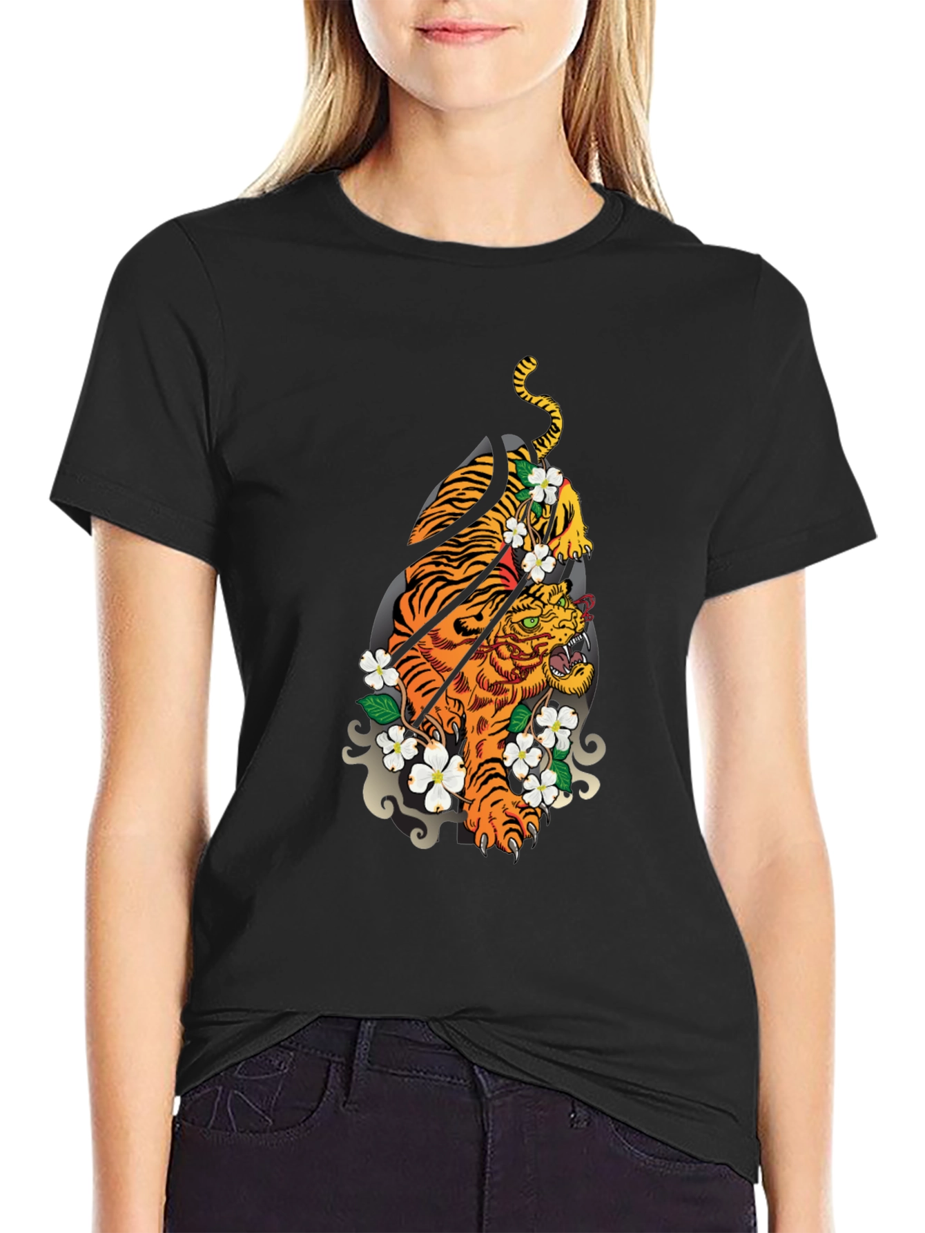 Tiger Graphic Black Tee - Unique Design