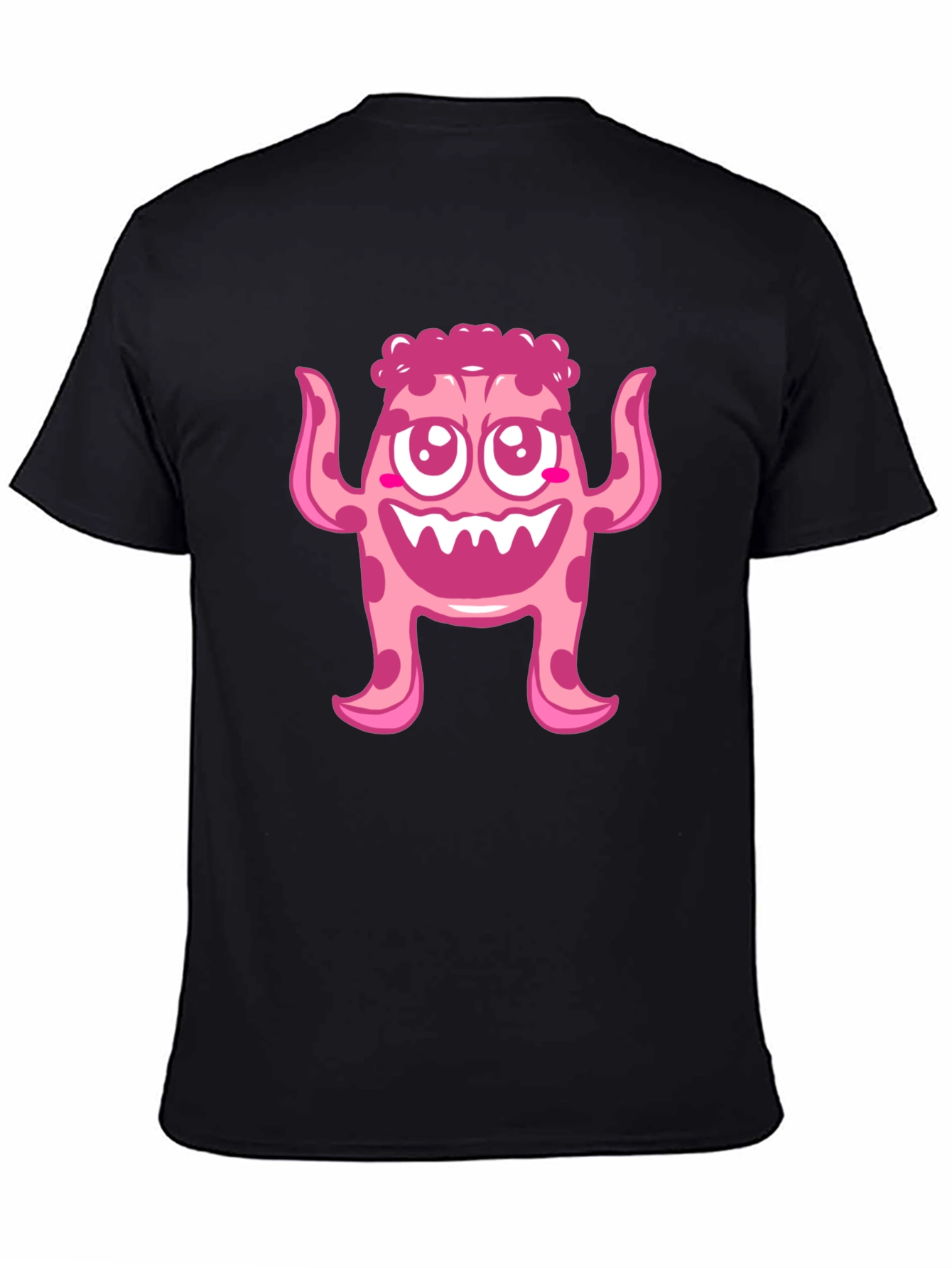 Cute Pink Monster Graphic Print Black T-Shirt