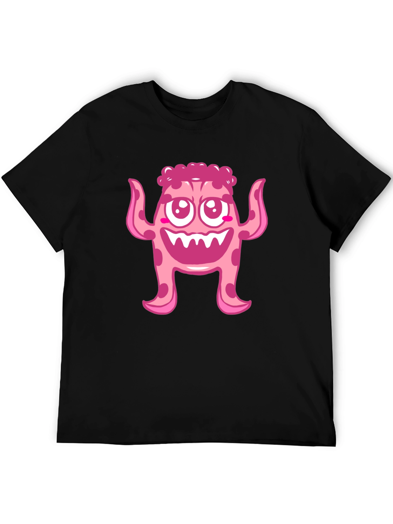 Cute Pink Monster Graphic Print Black T-Shirt