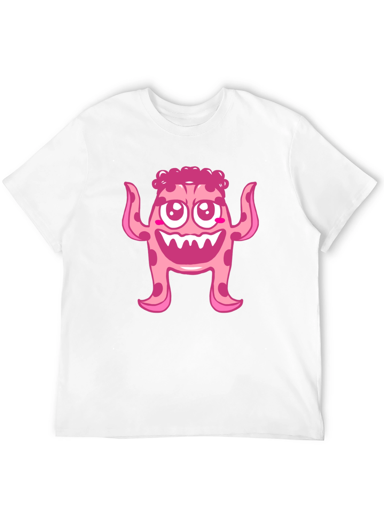 Cute Pink Monster Graphic Print Black T-Shirt