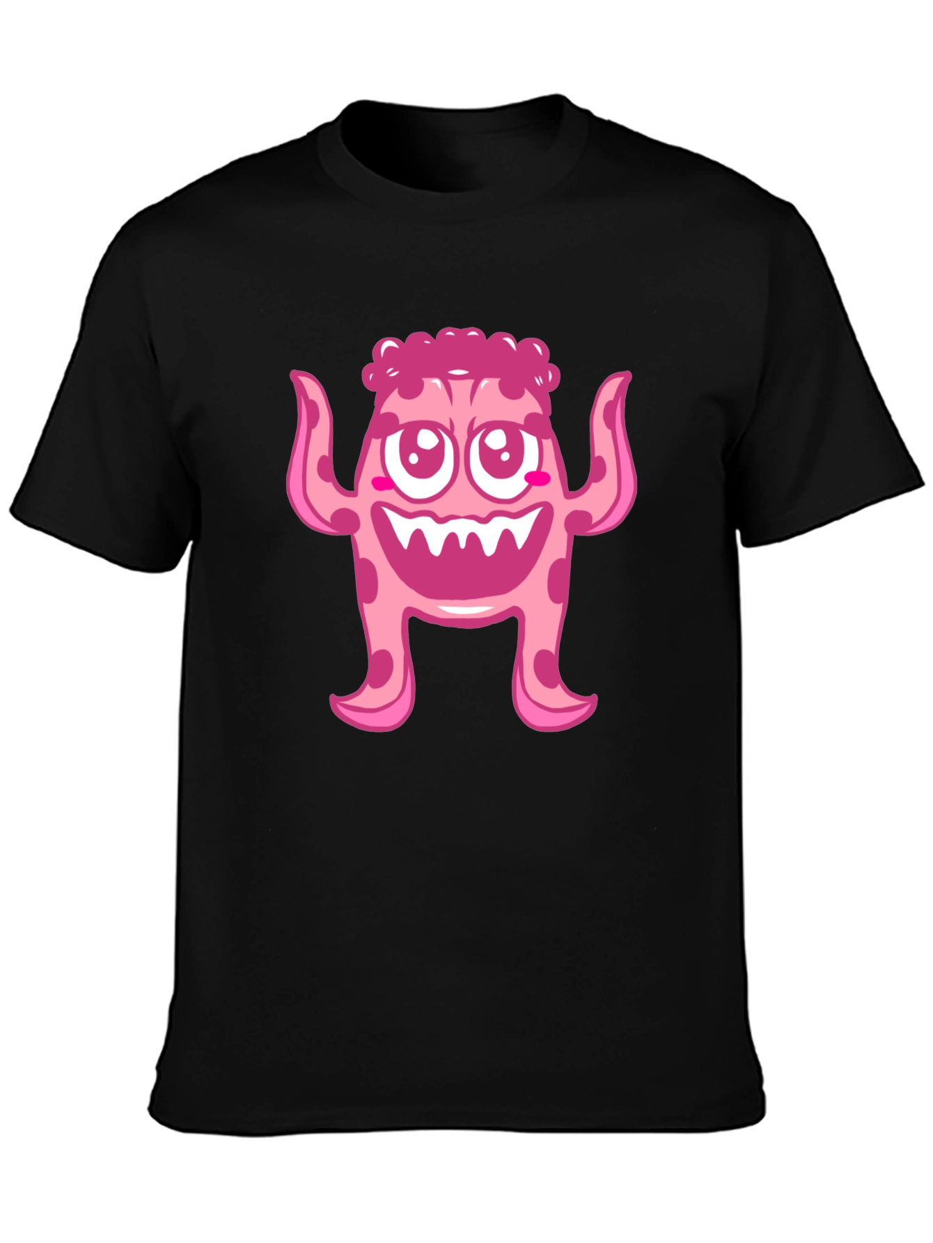 Cute Pink Monster Graphic Print Black T-Shirt