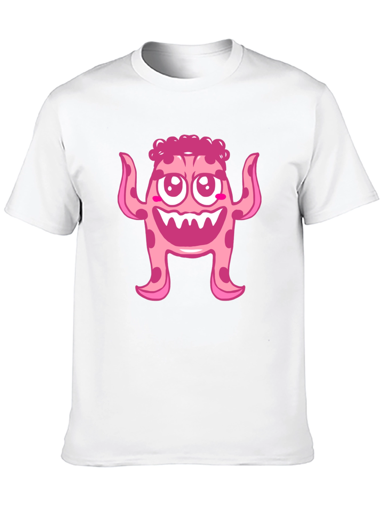Cute Pink Monster Graphic Print Black T-Shirt