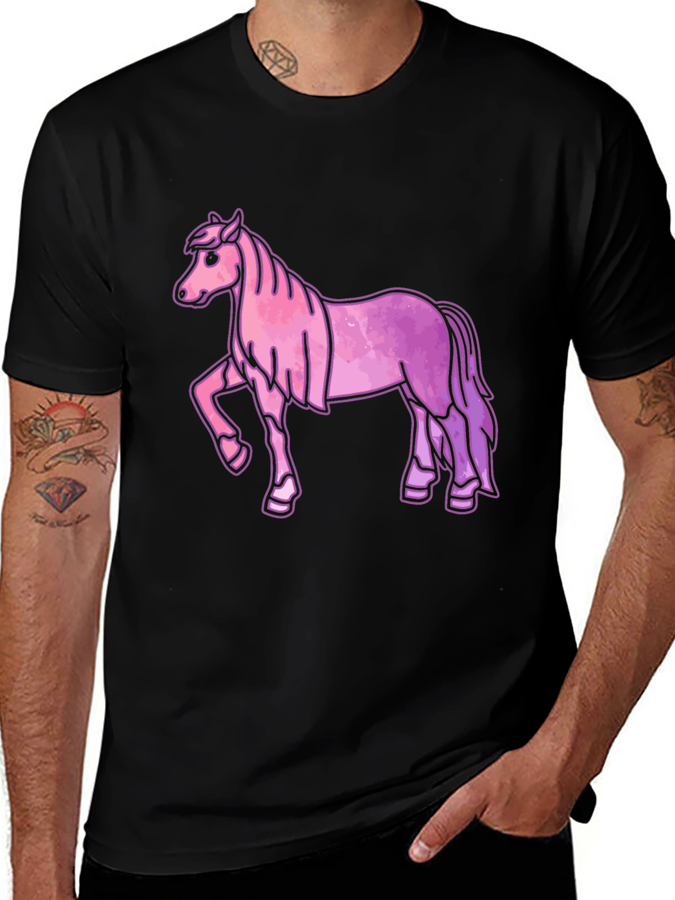 Pink Horse Graphic Tee - Unisex Black T-Shirt