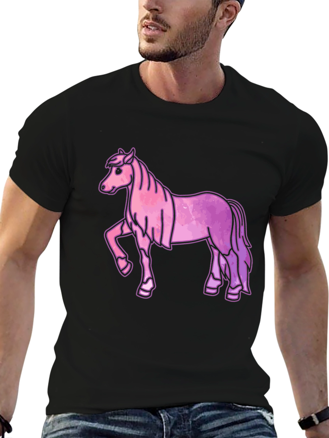Pink Horse Graphic Tee - Unisex Black T-Shirt