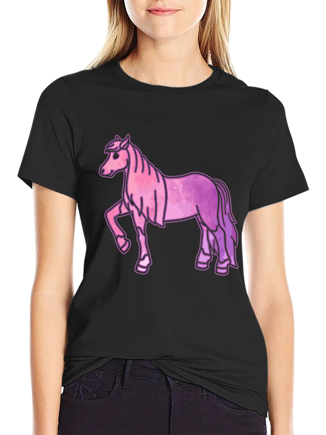 Pink Horse Graphic Tee - Unisex Black T-Shirt