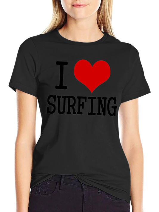I Love Surfing Black Graphic Tee