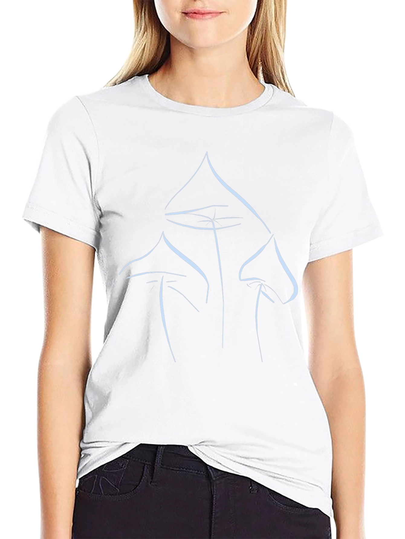 Minimalist Mushroom Line Art Black T-Shirt