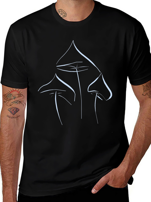 Minimalist Mushroom Line Art Black T-Shirt