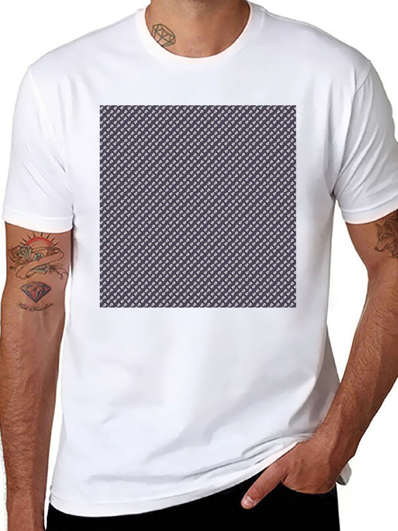Patterned Print Crew Neck T-Shirt