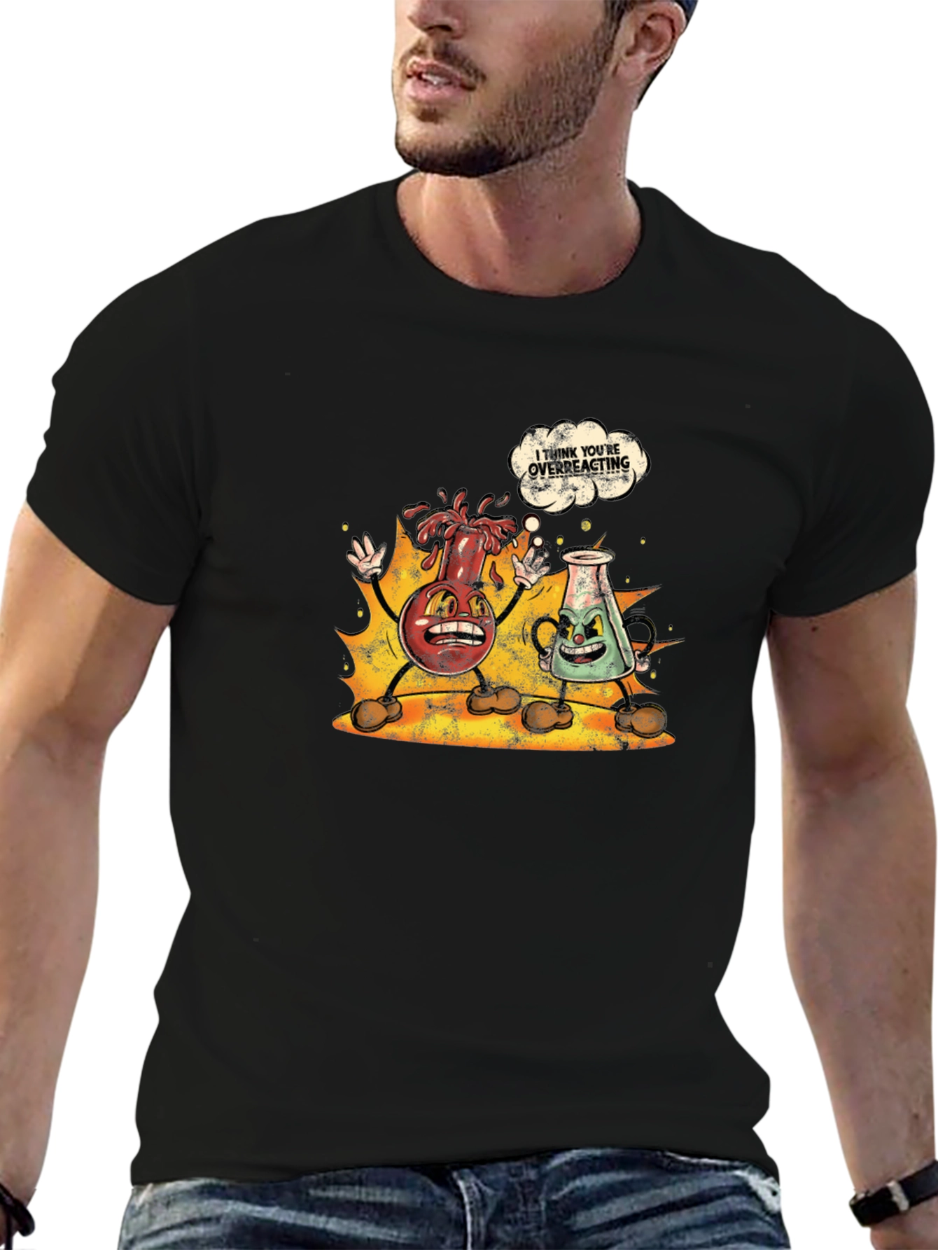 Funny Chemistry Cartoon Black T-Shirt
