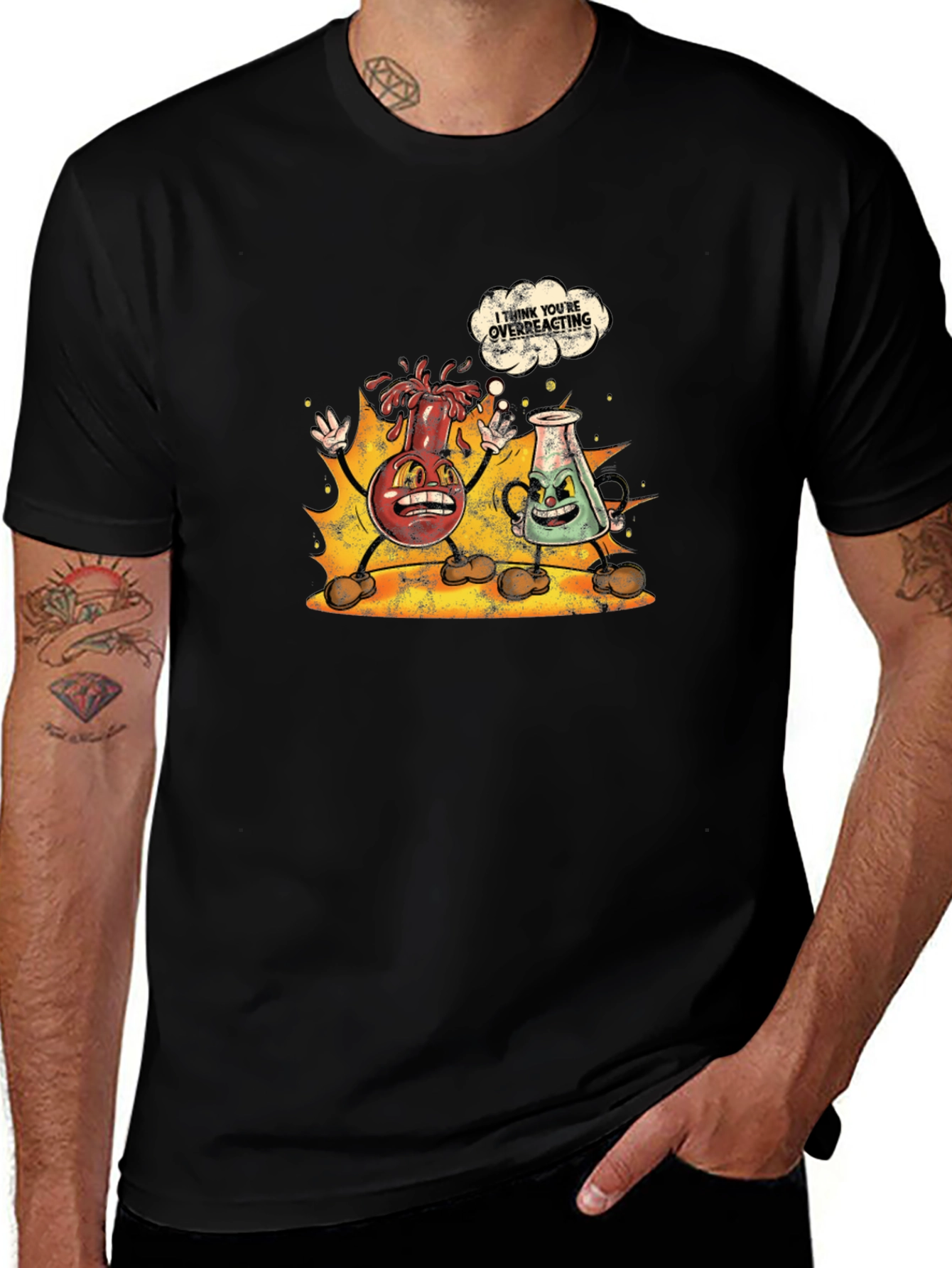 Funny Chemistry Cartoon Black T-Shirt