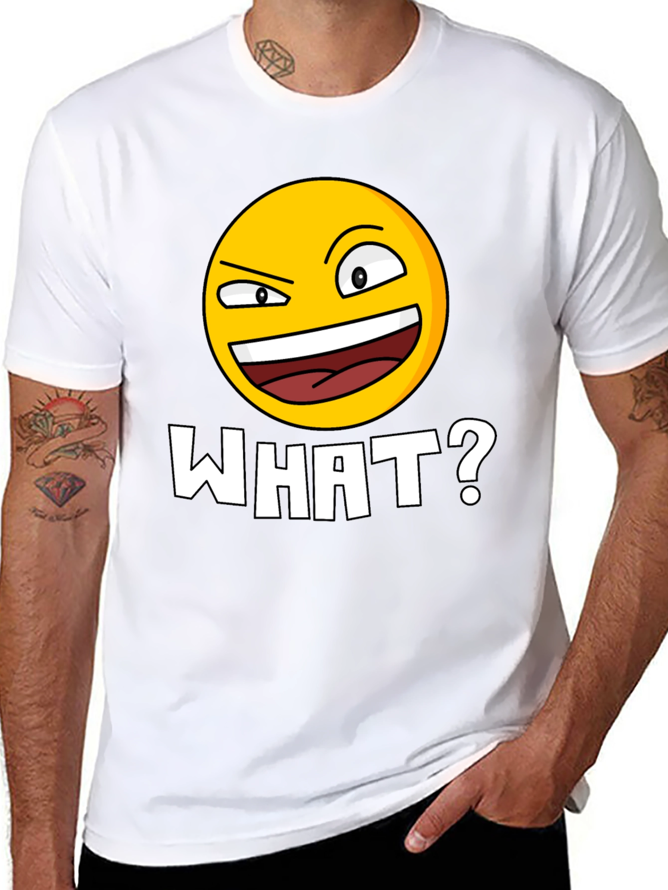 Funny Emoji WHAT? Black T-Shirt