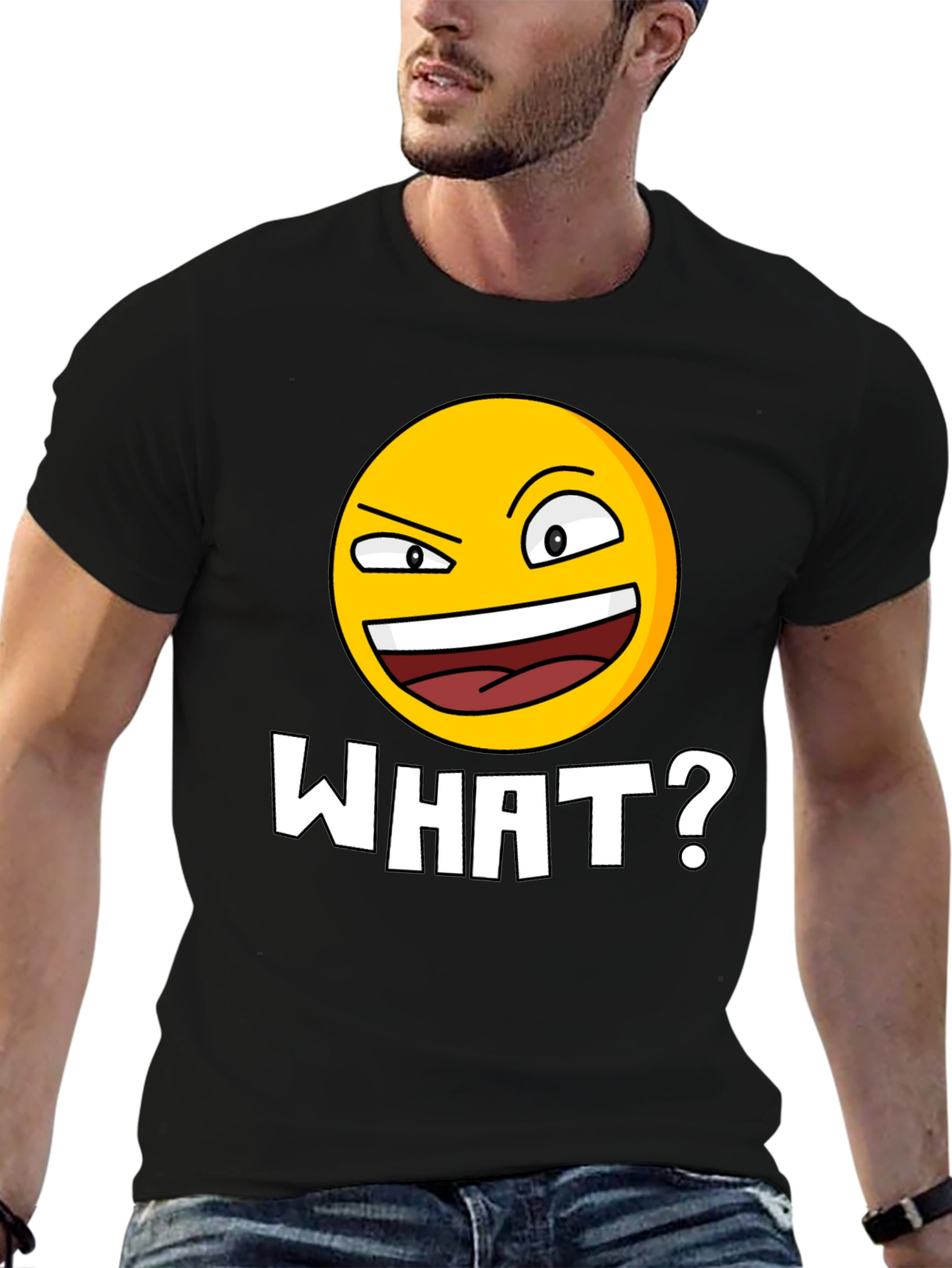 Funny Emoji WHAT? Black T-Shirt