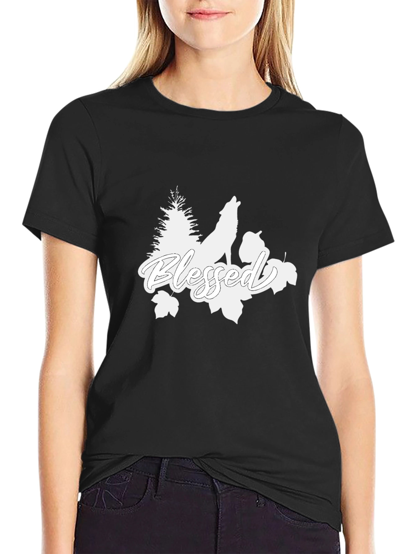 Blessed Wolf Graphic Tee - Black