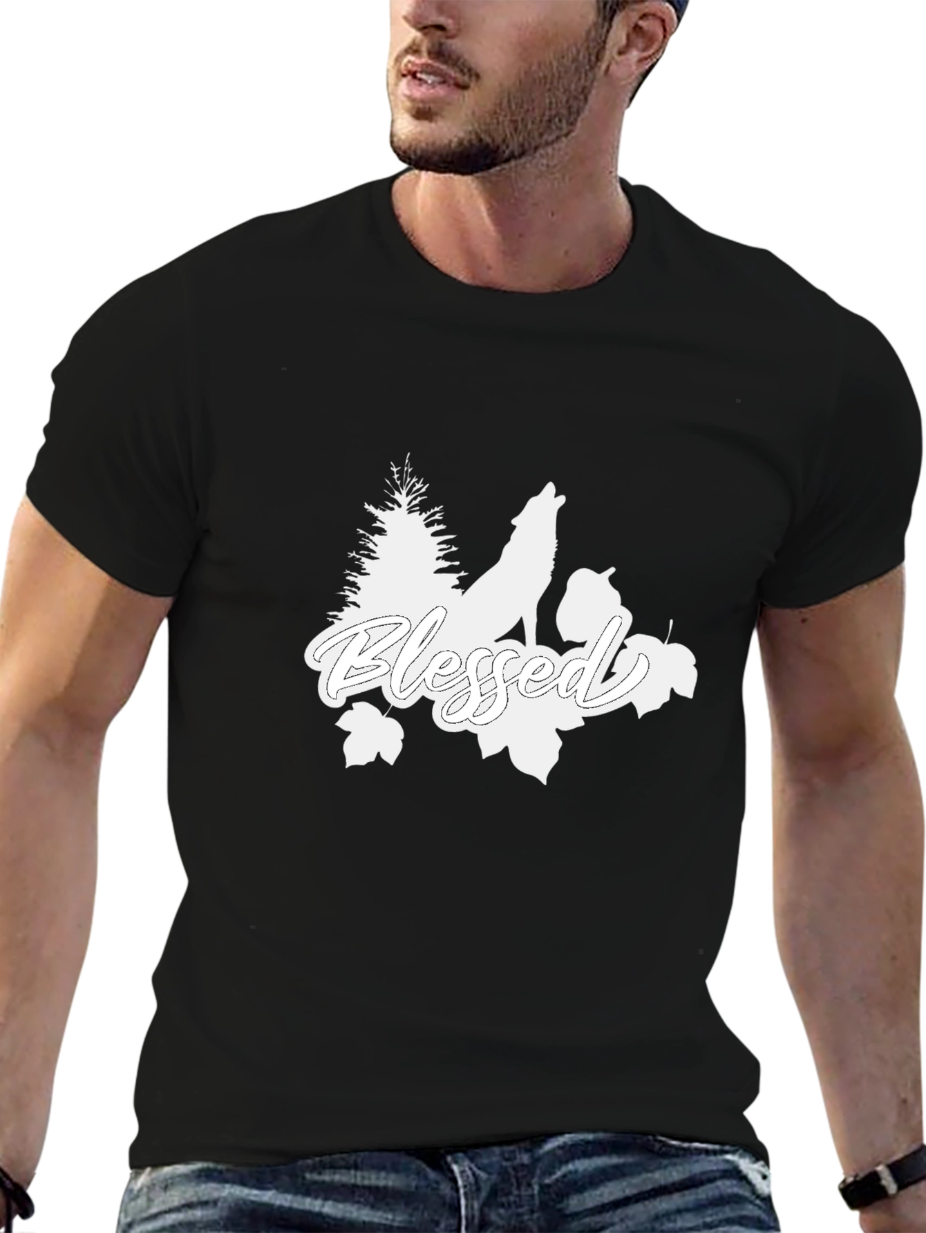 Blessed Wolf Graphic Tee - Black