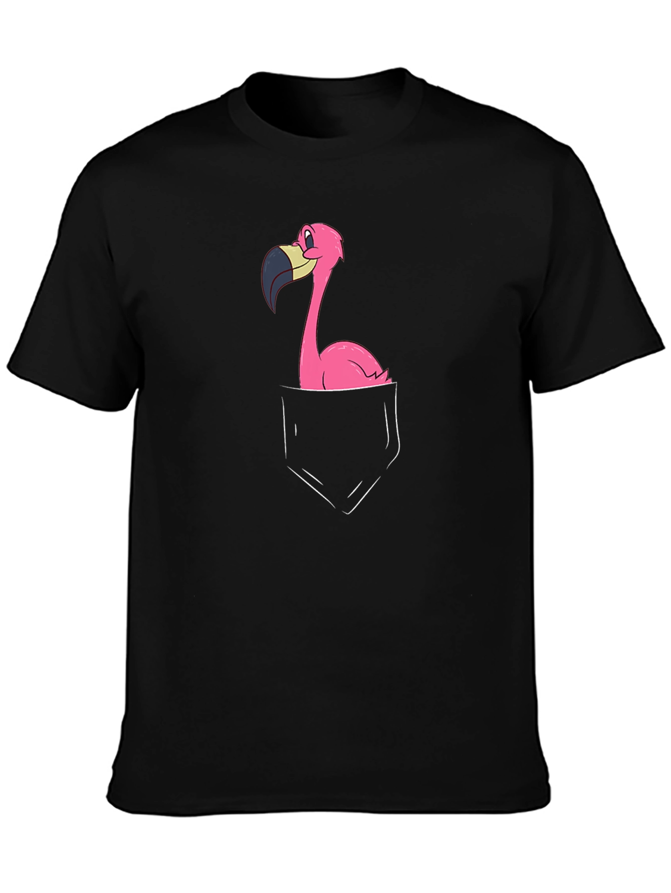 Pocket Flamingo Graphic T-Shirt - Novelty Tee