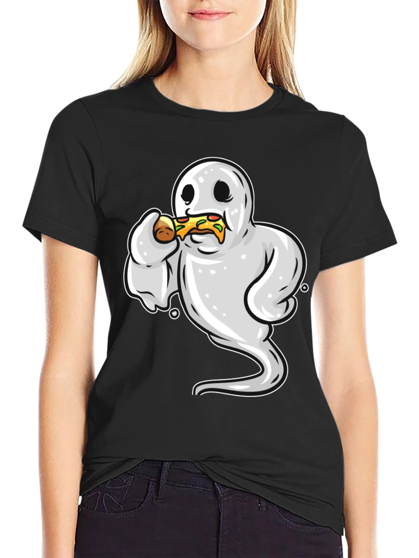 Ghost Eating Pizza Funny Graphic Tee